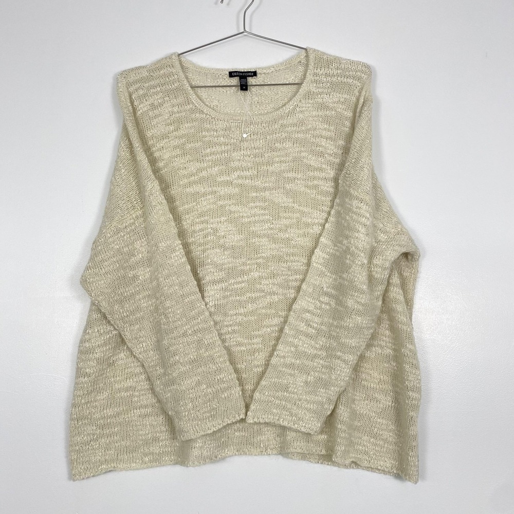 Eileen Fisher Sweater Womens 3X Cream Mohair Blend Open Knit Crewneck Pullover - Picture 3 of 11